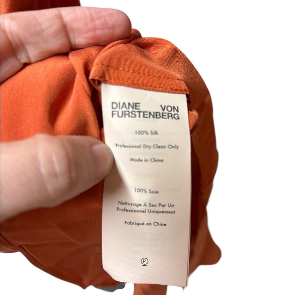Diane von Furstenberg 100% Silk Wrap Midi Dress | Orange | Size Small - Picture 7 of 7